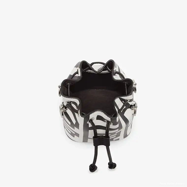 Affordable HOT Fendi Capsule White Mini Roma Mon In Leather Tresor Black Bucket Fendi Bag 0602